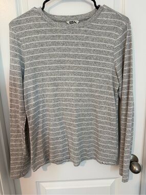 Eddie Bauer Gray and White Striped Long-Sleeve Tee- Women’s